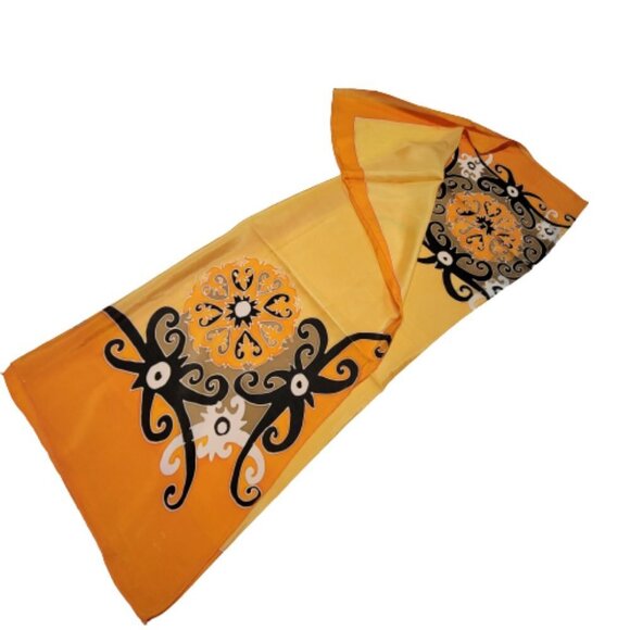 Handpainted Fuji Silk Square Scarf in a vibrant orange and yellow - NEW - Picture 2 of 7